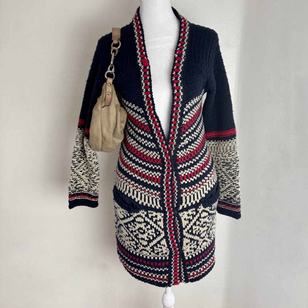 Free People Wool Blend Longline Fair Isle Cardigan, Size S